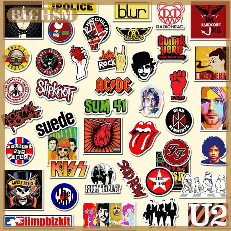 BIGHSM 50Pcs Rock Band Sticker Graffiti Guitar Laptop Skateboard Luggage Decals