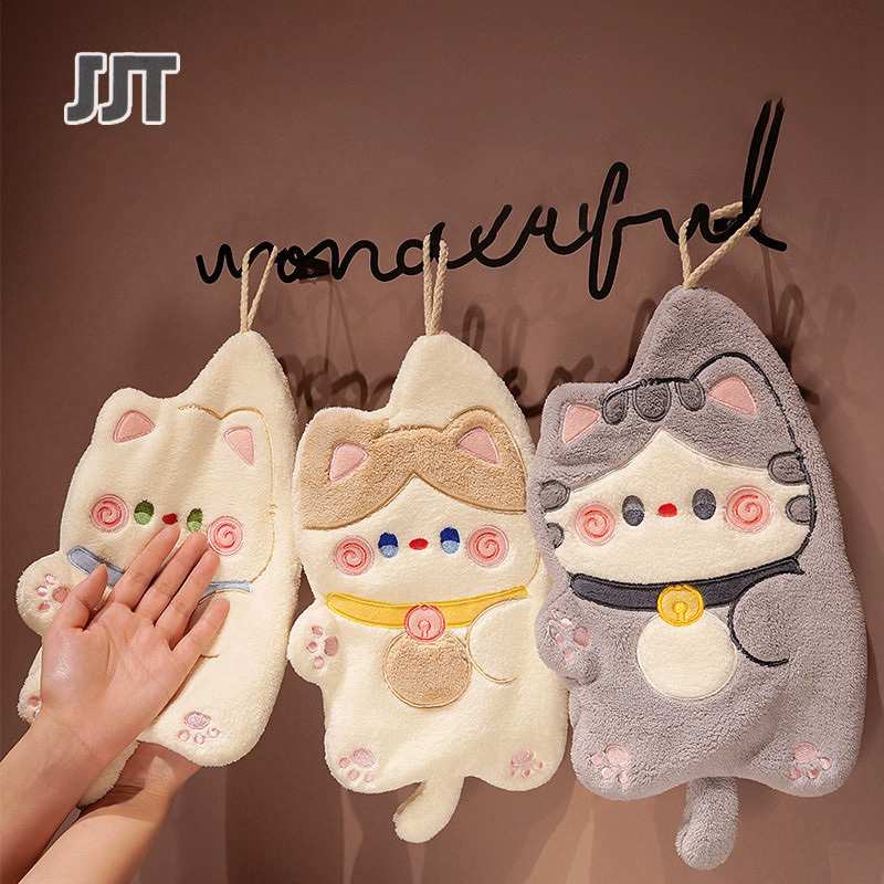 Cartoon hand towel with huggable cat, hanging absorbent towel, rag with strong water absorption ราคา 98 บาท*ส่งฟรี