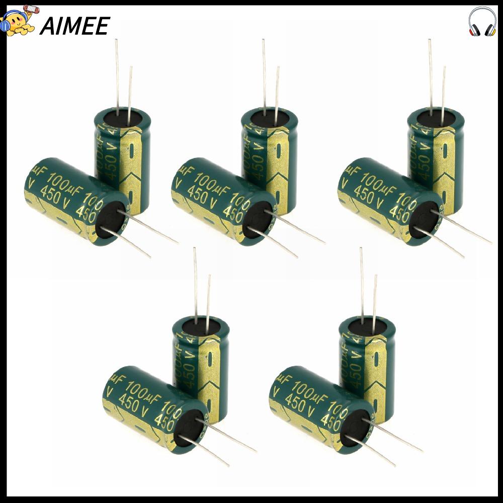 AIMEE 10PCS 100UF Tụ điện Màu xanh lá 450V Tụ điện điện phân nhôm Bền bỉ Bộ sản phẩm đa dạng Dự án tự làm
