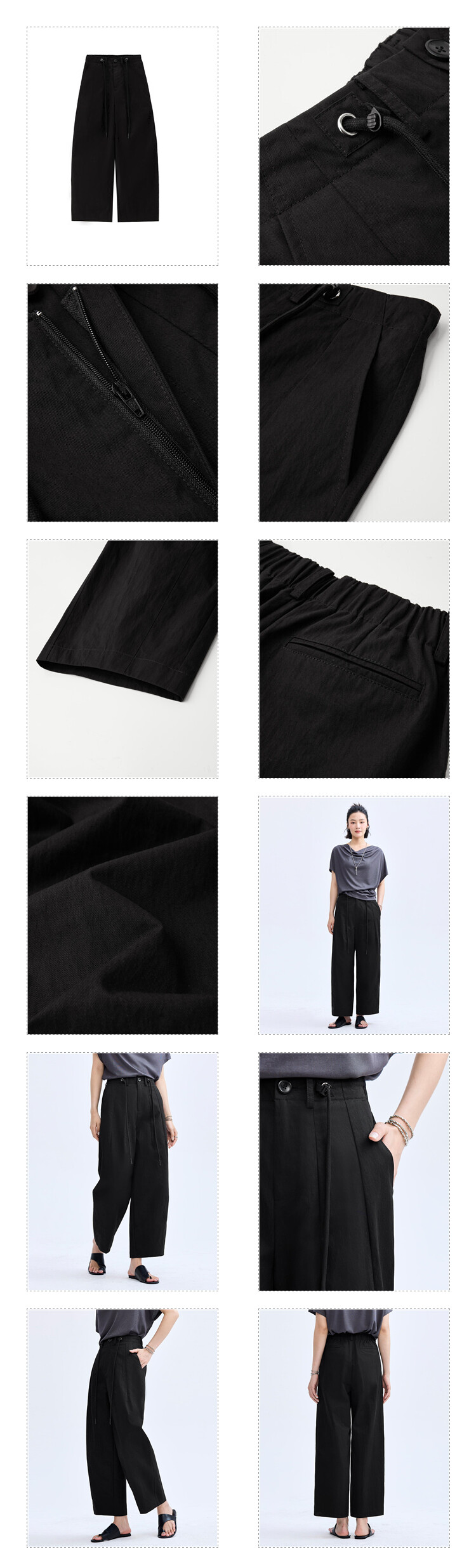 GIORDANO Women Pants Drawstring Half Elastic Waist Pants Wide Leg Ankle Length Relaxed Simple Fashion Casual Pants 18424606 · v2