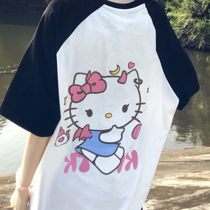 Kawaii Sanrio Hello Kitty T-shirt Cute Anime Cartoon Pure Cotton Short  Sleeve Sweat Uptake Comfortable Sports Top Holiday Gifts