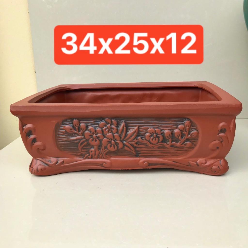 Chậu Chữ nhật bonsai cây cảnh mini màu đỏ gốm Bát tràng SP860
