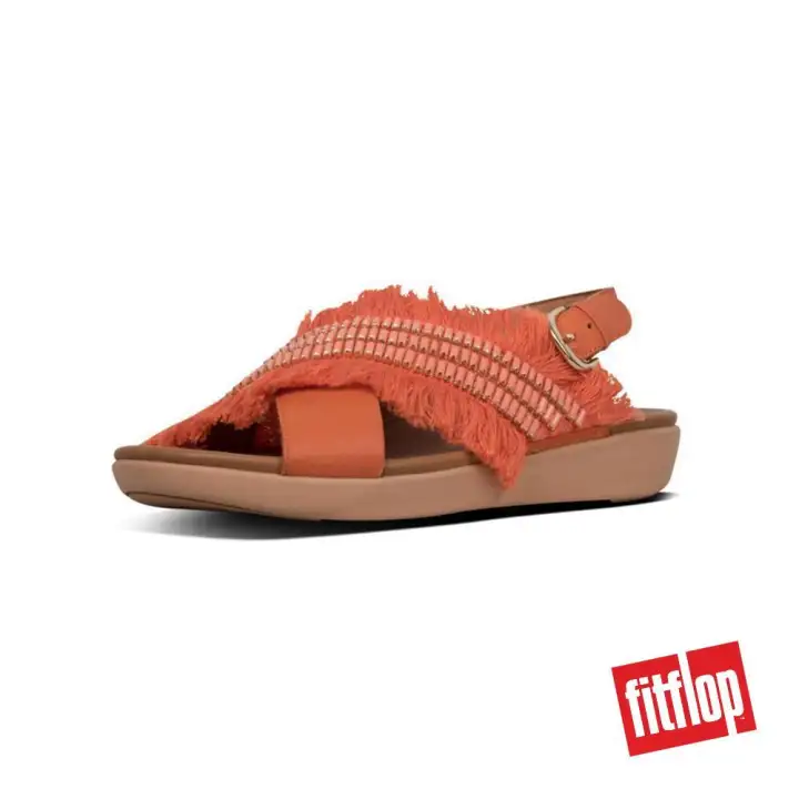 FitFlop™ Lexi™ Womens Crystalstone Fringey Back-Strap Sandals Coral Lava