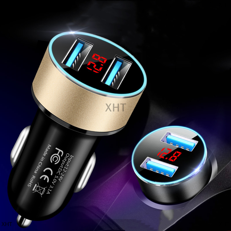 XHT Ổ cắm USB Kép Bộ sạc điện thoại 3.1A Bộ chuyển đổi nguồn cắm xì gà màn hình điện áp LCD kỹ thuật số USB 2 cổng cho ô tô 12V 24V