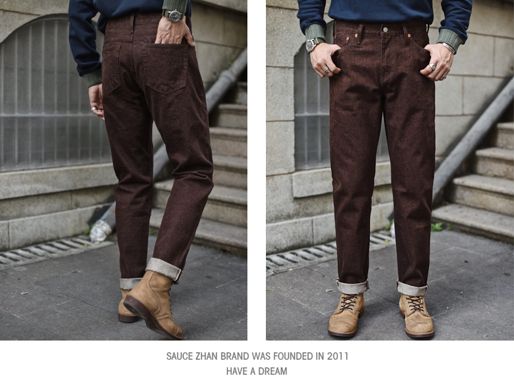 AQLKY Saucezhan Men Jeans Brown Jeans Men Jeans Trousers Selvedge Denim Jeans for Men Taper Fit Mens Jeans vintage 13.8 Oz FGUOP · v2