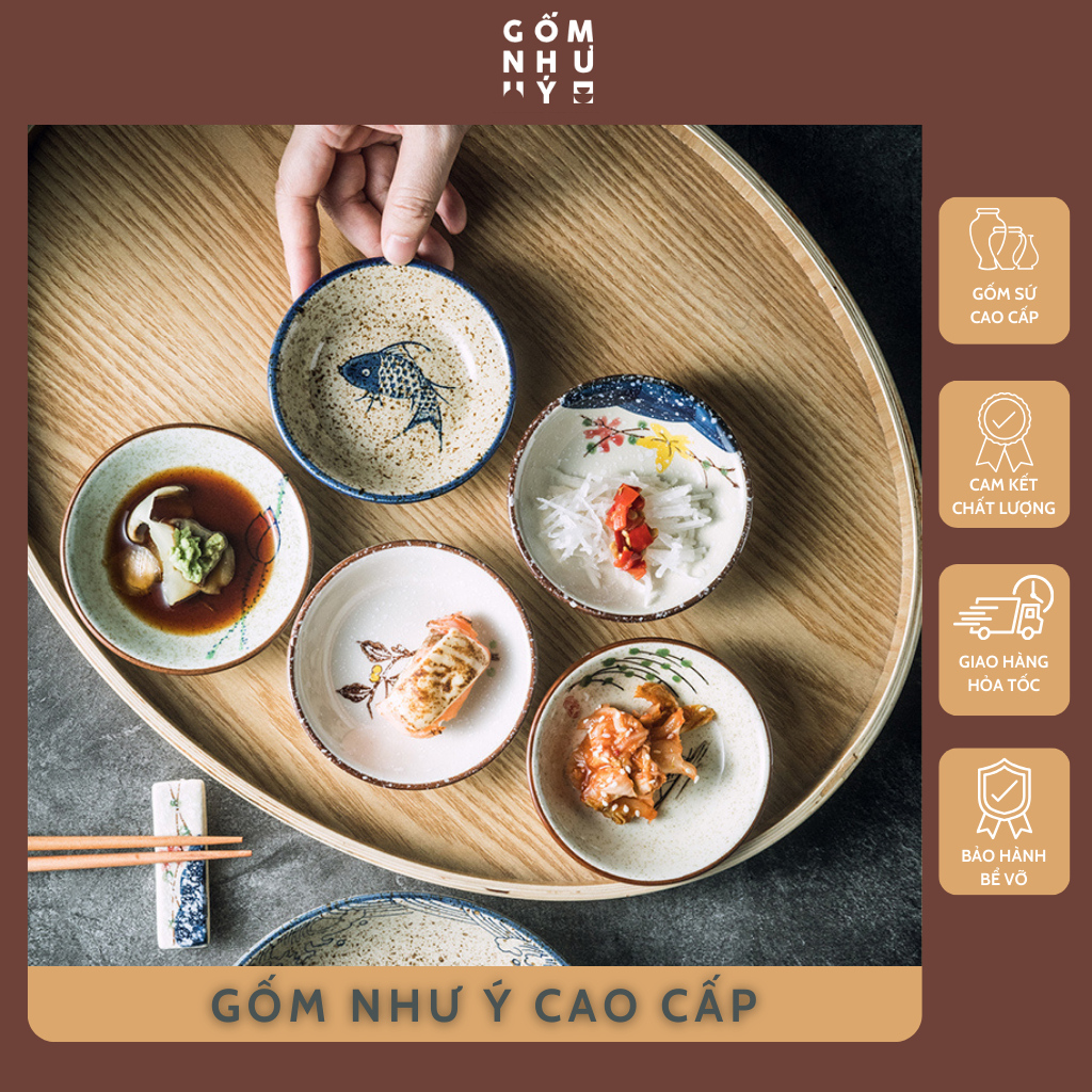 Đĩa gia vị sứ họa tiết men tiểu cổ tráng men mịn cao cấp