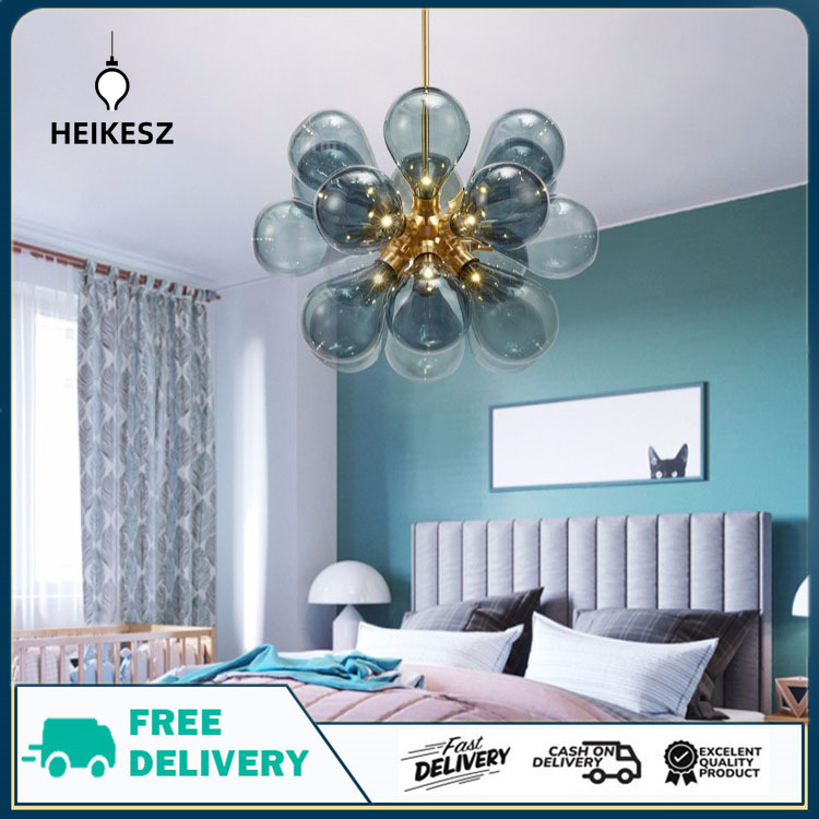 HEIKESZ Modern Minimalist Bedroom Chandelier Creative Personality Art Restaurant Children's Princess Room Nordic Balloon Bubble Glass Lamp ราคา 9,769 บาท*ส่งฟรี