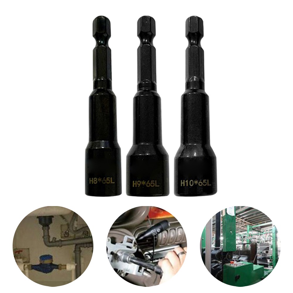 3 chiếc chìa vặn măng sông 65mm × H8/65mm × H9/65mm × H10 Bộ chuyển đổi màu đen tự làm đai ốc sáu cạnh