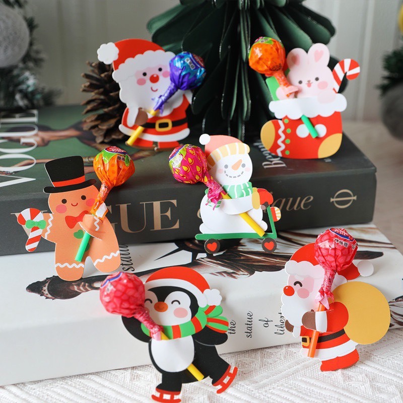 Thẻ giấy cài kẹo mút Noel cắm kẹo mút giáng sinh halloween noel cho bé