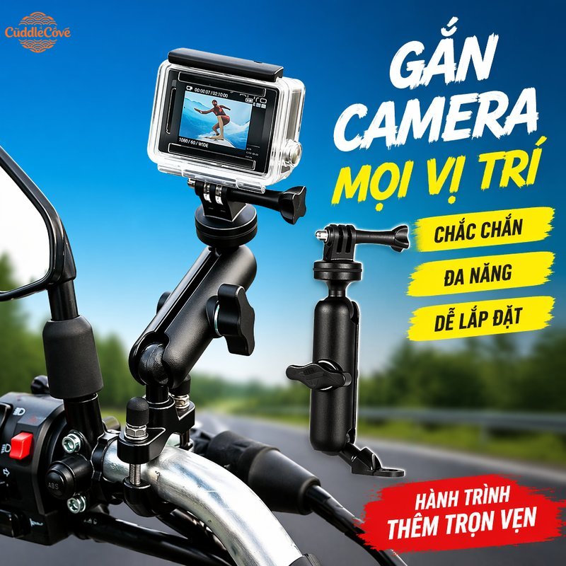 CuddleCove Dash cam mount bracket for handlebar or mirror stem 360 rotation anti vibration aluminum alloy motorcycle accessory Giá 148,400 Đồng*Miễn phí vận chuyển