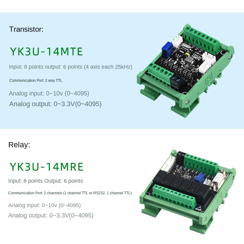 PLC YK FX3U-14MT 14mte đế-Transistor | Thay Thế Mitsubishi FX3U, 4/8 Trục, Có Analog, Nhiệt Độ, 10-85 I/O, Nhỏ Gọn, Công Nghiệp