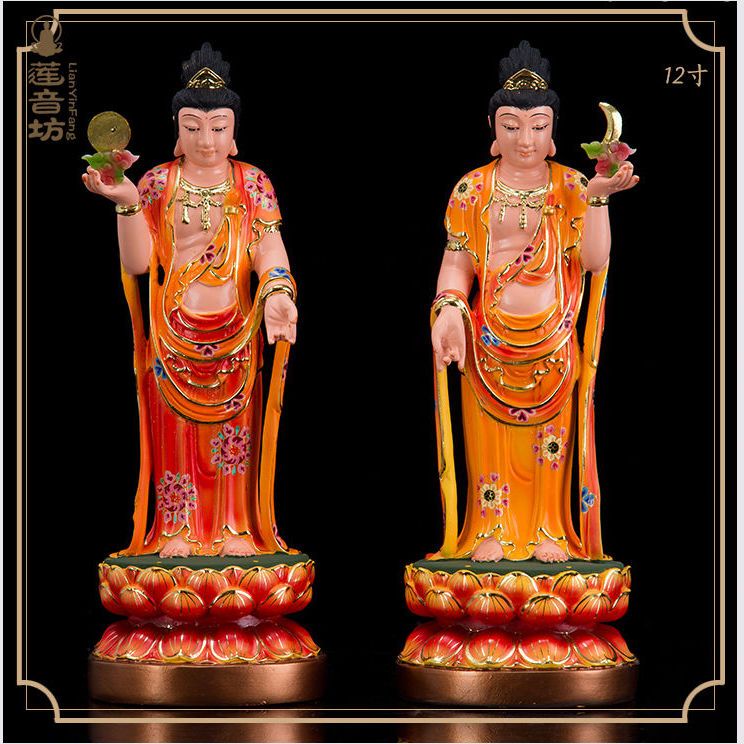 [Hoàn hảo]  Tượng Phật Nhật Nguyệt Quang Bồ Tát Nhựa Đông Phương Tam Thánh bồi bàn Nhật Quang Bồ Tát