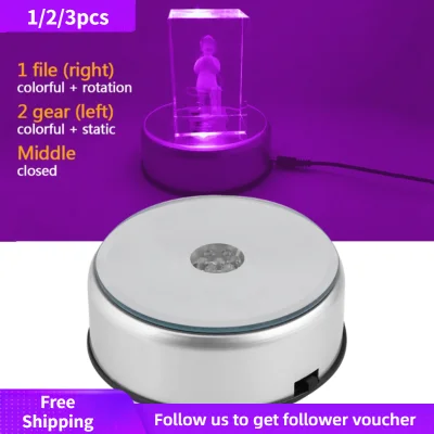 1/2/3PCS LED Colorful Light Rotating Crystal Display Base Stand Holder with AC US Adapter Silver