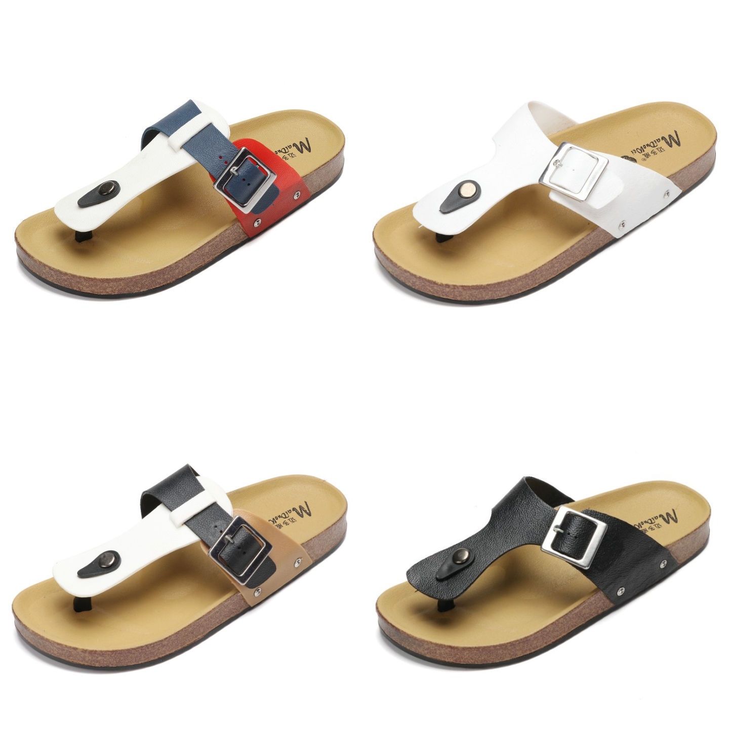 Summer men's trendy Korean version herringbone flip-flops beach sandals for women couples cork style color-blocking slippers