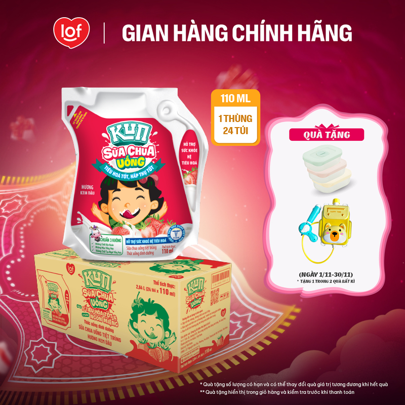 Sữa chua uống KUN vị dâu thùng 24 túi x 110ml
