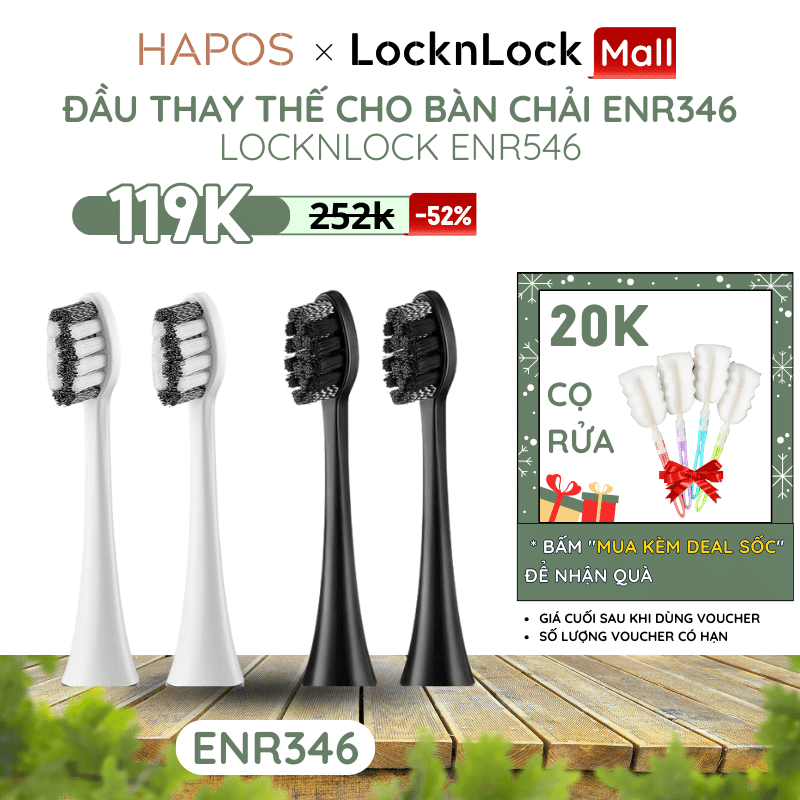 Bộ 4 đầu bàn chải điện thay thế LocknLock electric toothbrush heads màu đen ENR546BLK - HAPOS
