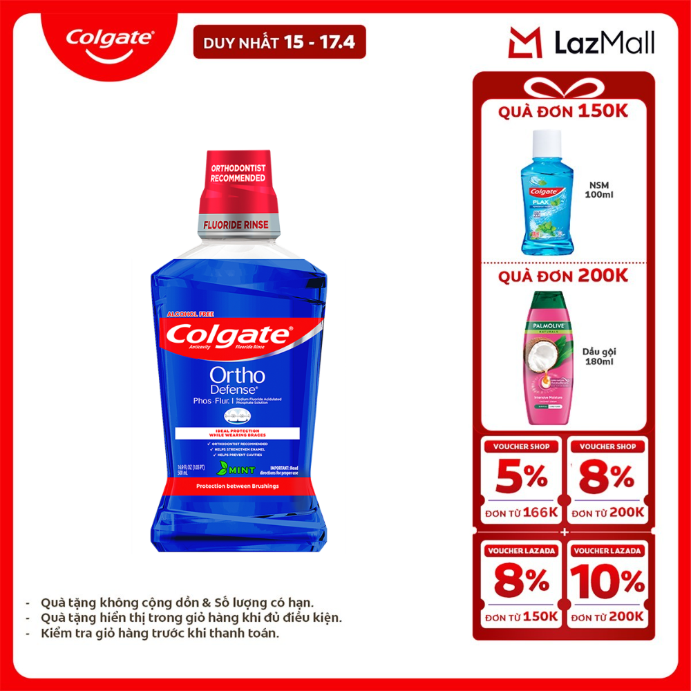 [Chỉ 15-17.4_X2 Voucher giảm đến 18%] Nước súc miệng Colgate Ortho với công thức chuyên biệt cho người niềng răng 500ml