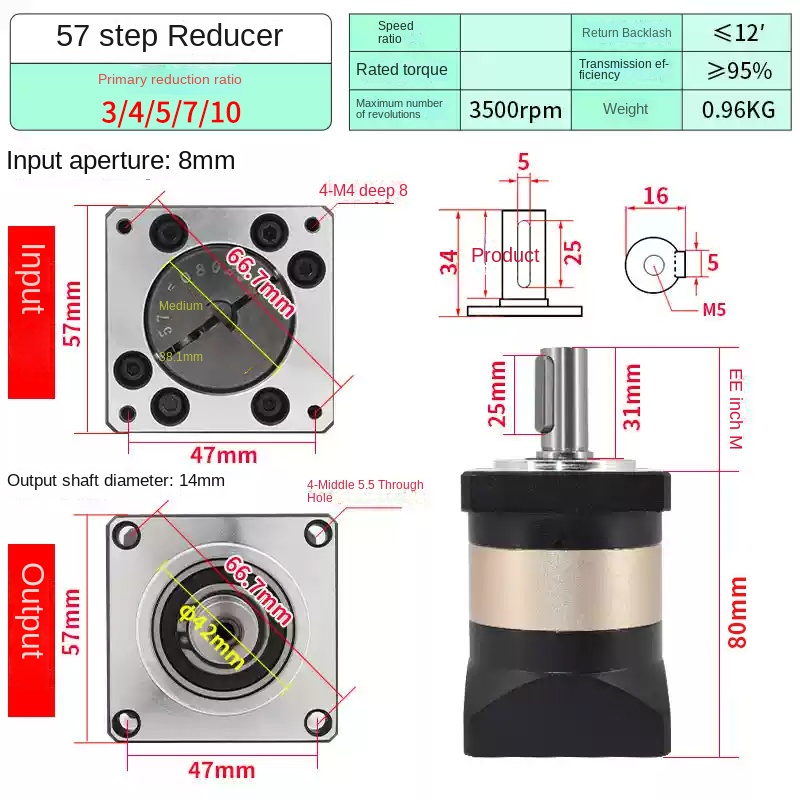 Bộ giảm tốc hành tinh chính xác / Giảm tốc servo cho động cơ bước 42/57/60/80/110/130/86 - PRF57 1:7