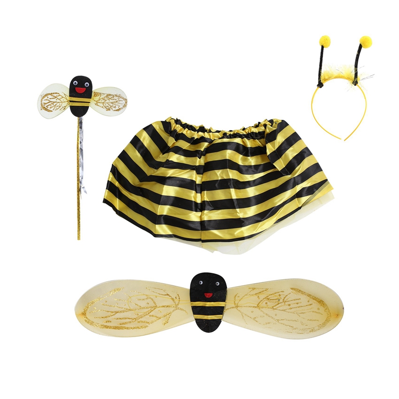 4Pc Bumble Bee Honey Girls Kids Fairy Halloween Fancy Dress Up Party Costume