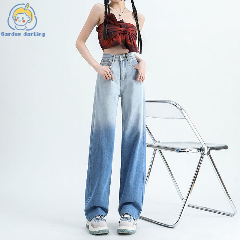 Gdd Quần jeans ống rộng ống loe có eo cao và vừa rộng cho mùa hè (lazlook)