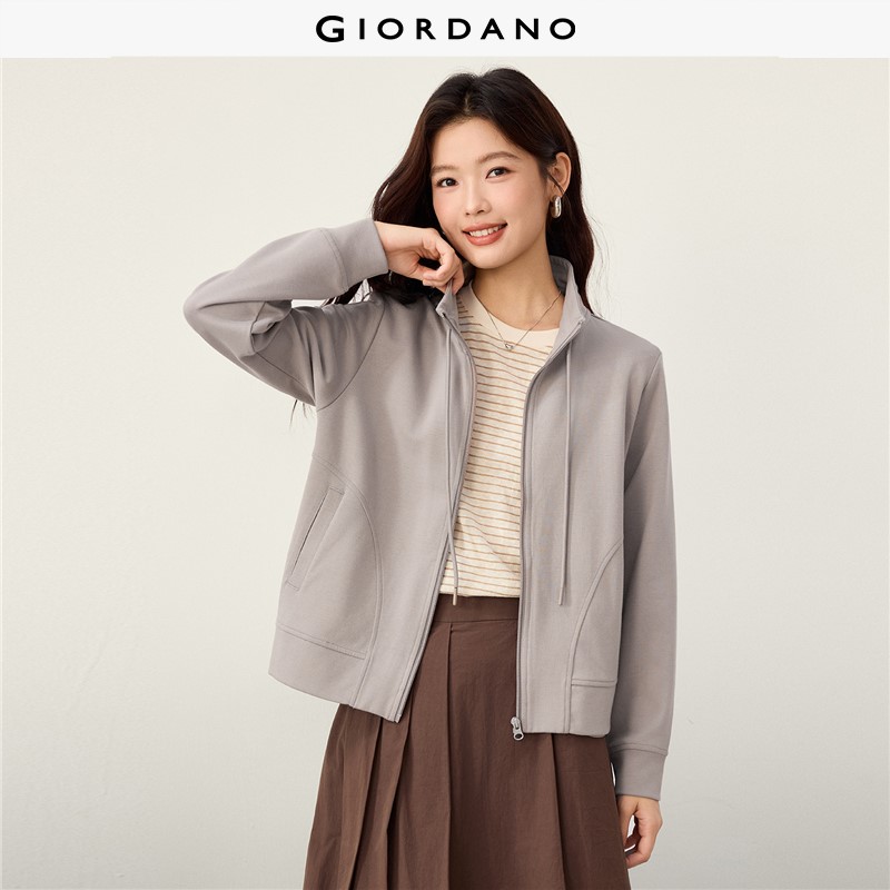GIORDANO Women Jackets Seam Detail Pockets Jackets Drawstring Stand Collar Fashionable Casual Relaxed Jackets 05376863