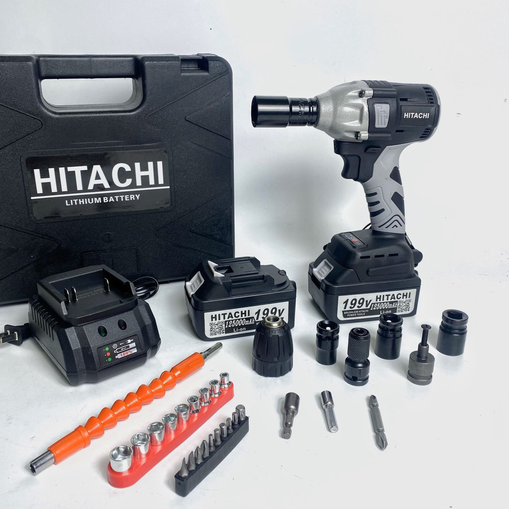 Máy khoan pin, Máy Siết Bulong pin Hitachi 199v, pin 10cell, không chổi than, máy bắn ốc, máy vặn ốc