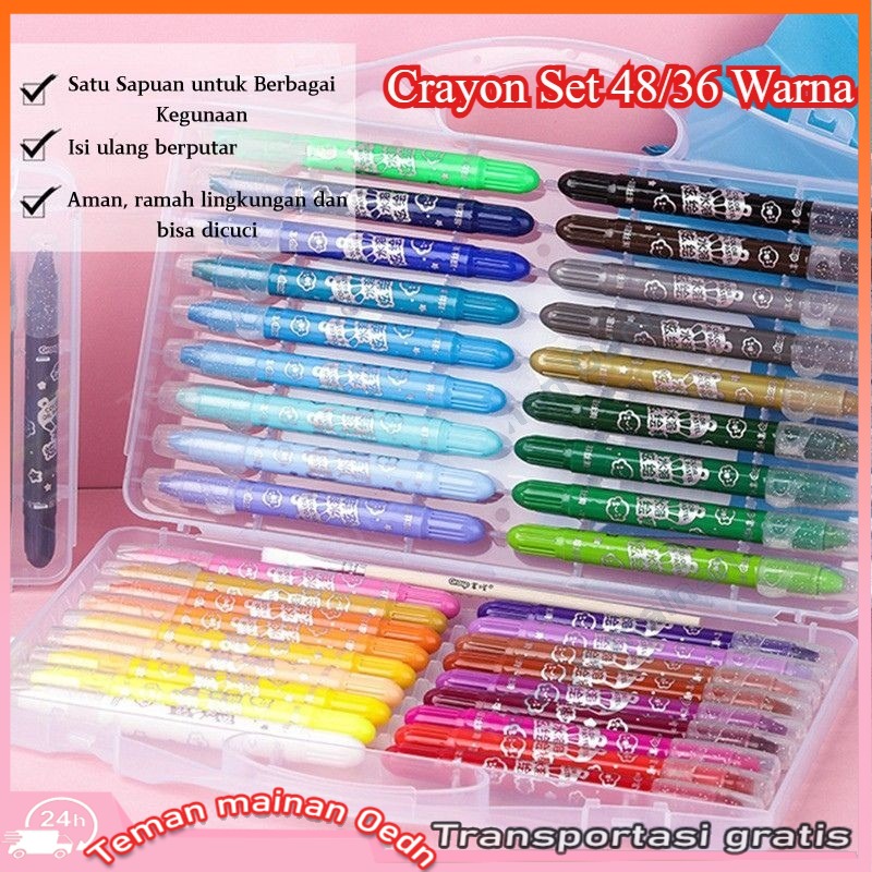Grasp crayon set 48/36 medium silky eye color crayon water soluble crayons squishy grasp rotation cray…