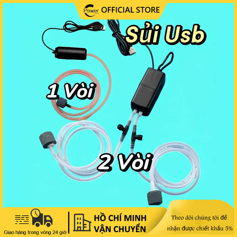 【FREESHIP】Sủi Oxy USB 1 Và 2 Vòi Mẫu Mới - Sủi Oxy USB Bổ Xung Oxy Cho Bể Cá Cảnh