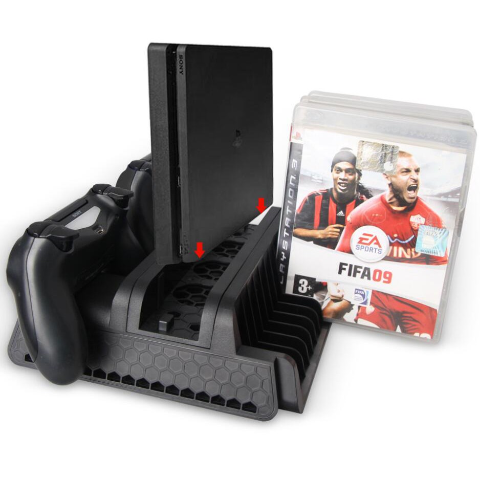 Multifuctional Vertical Stand For PS4 Slim/Pro/PS4 with Cooling Fan/Games Storage/Dual Charging Station For Playstation 4 Console Dualshock 4 Controller Accessories ราคา 1,019 บาท*ส่งฟรี