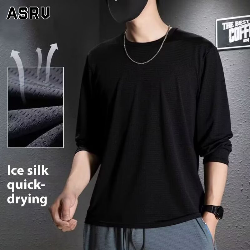 ASRV Áo thun tay dài chất liệu sợi băng đá cho nam, thoáng khí khô nhanh bảo vệ nắng ngoài trời