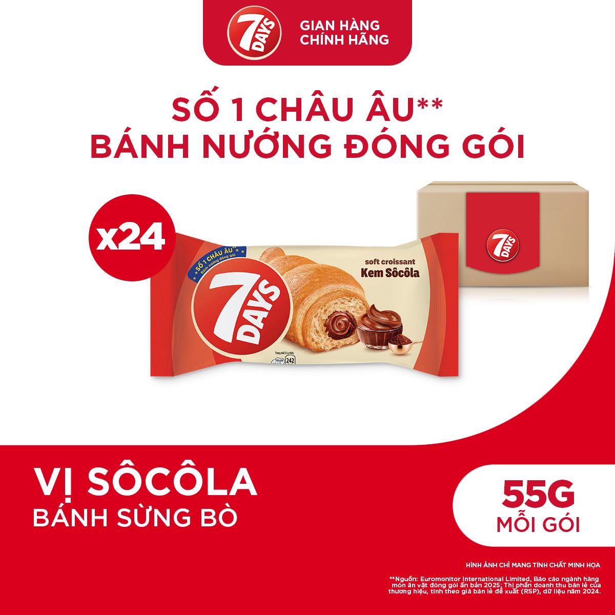 Thùng 24 Gói Bánh Sừng Bò 7DAYS Kem Sôcôla 55g