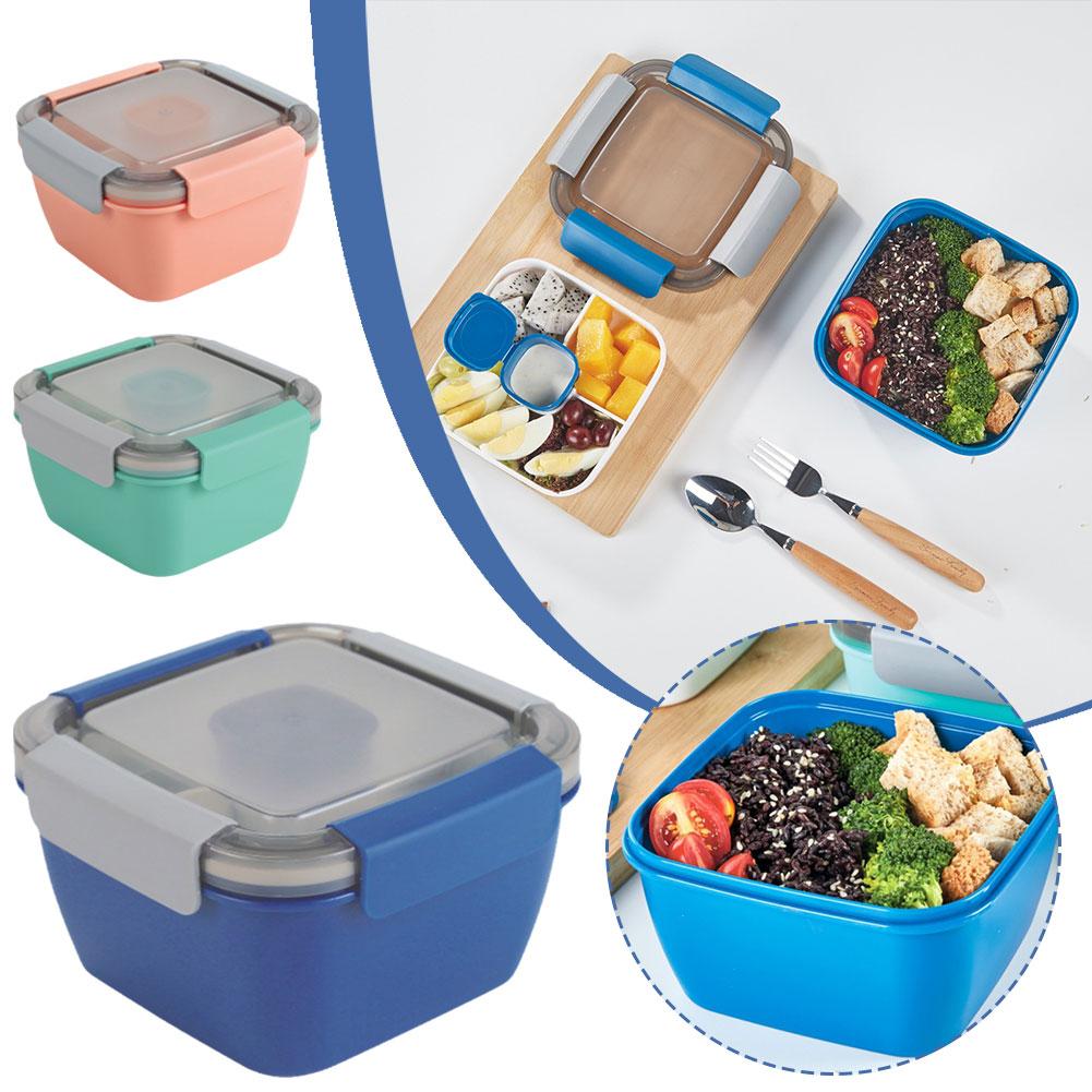 Convenient Lunch Box With Double Layered Square Four Box Sided Sealed Plastic Buckle Lunch J3Y9