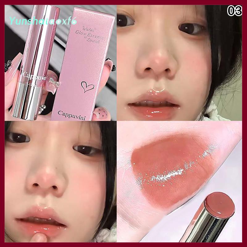 yunshataoxf Cappuvini pha lê Gương thủy tinh rắn Son bóng nước ánh sáng Son môi rõ ràng thạch môi men Nude Nhẹ sáng môi tint trang điểm - 3