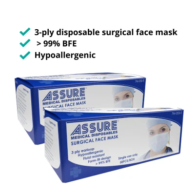 [Bundle of 2] ASSURE Adult’s Disposable 3-Ply Surgical Face Mask 50s