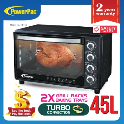 PowerPac Electric Oven 45L with Rotisserie and convection functions , 2 trays and wire mesh (PPT45)
