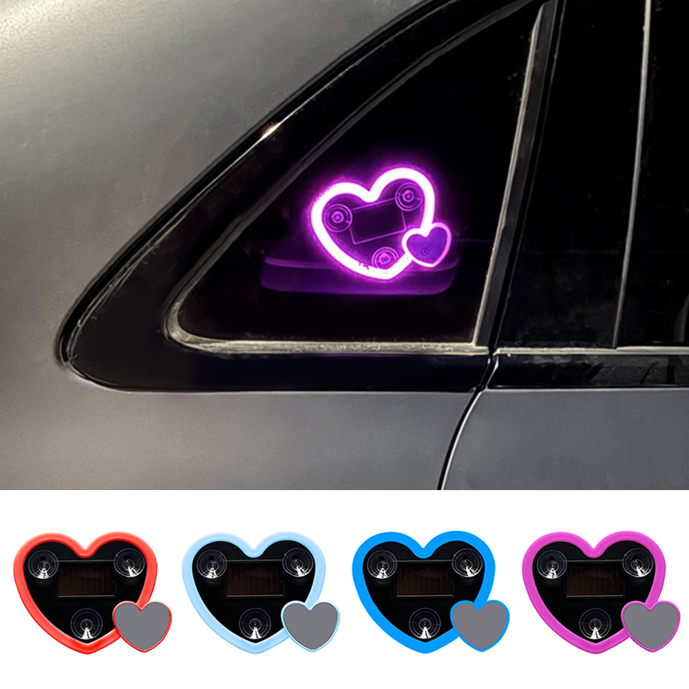 Takimeo LED Dual Heart Shape Solar Car Interiors Atmosphere Decor Light USB Powered Car Window Neon Light Decorative Lamps