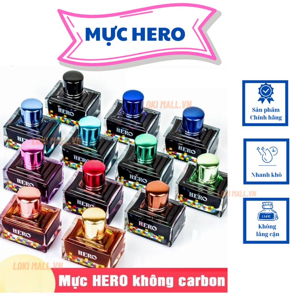 Mực HERO 40ml mực bút máy nhanh khô không nhòe không thấm dùng được cho mọi loại bút không lắng cặn - Loki Home