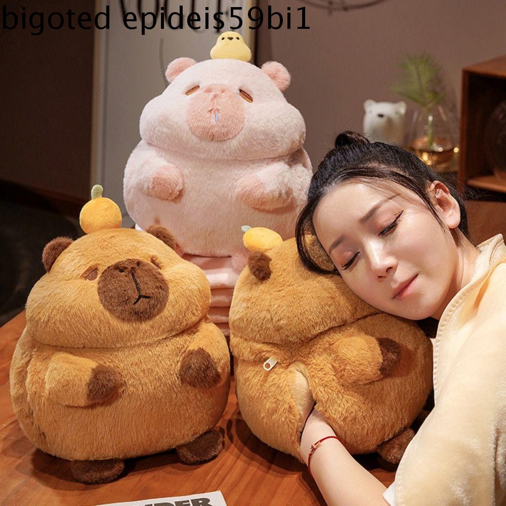 GOTEDE Gối Ngủ Trưa Gối tay capybara Với chăn ấm Đa chức năng Búp bê vải bông capybara Đồ chơi nhồi 