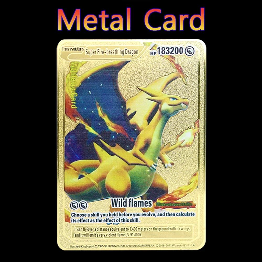 super fire-breathing dragon pokemon card Kartika ze hry Pokmon Go Spanish card Gold metal card