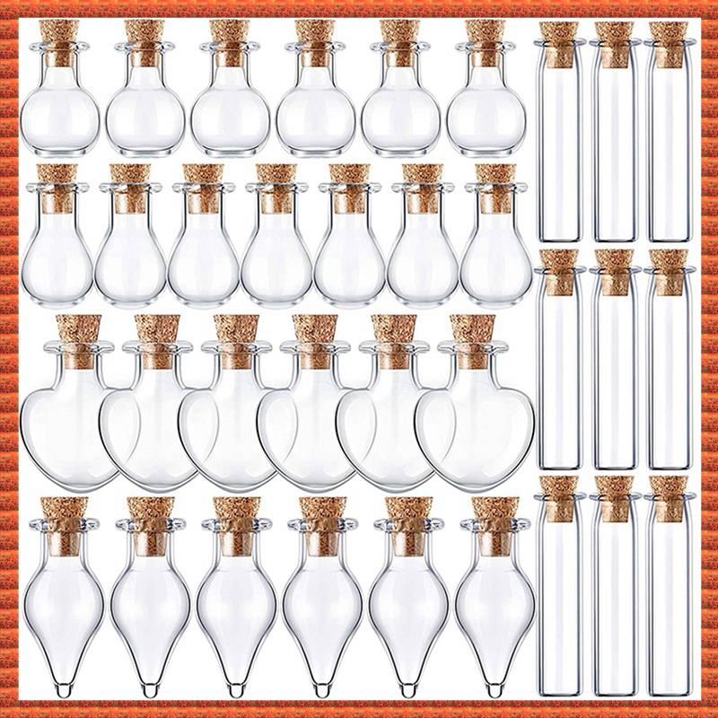 (UYJN) 50 Pieces Small Mini Glass Jars Bottles with Cork Stoppers 5 Shapes Tiny Wishing Drifting Bottle Crafts DIY Projects