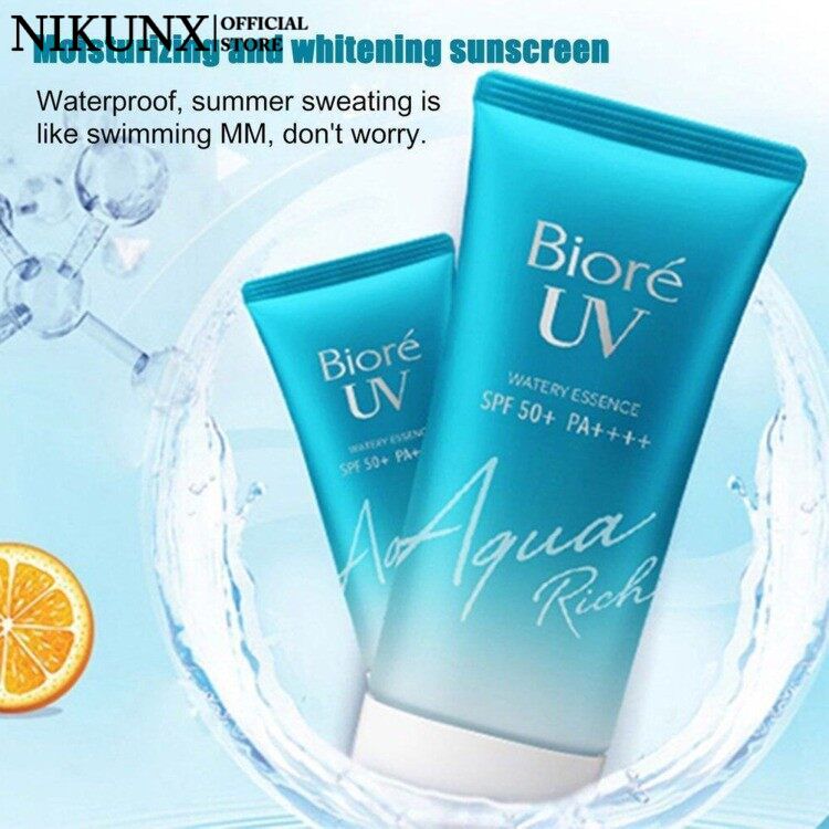 NIKUNX NIKUNX Zwm【ความงาม】ครีมกันแดด Biore UV ในน้ำเอสเซ้นท์บำรุงผิวที่อุดมไปด้วย SPF50กันแดดผู้ชายและผู้หญิงให้ความชุ่มชื้นไวท์เทนนิ่ง