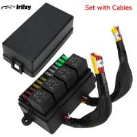 iriisy 12V Fuse Relay Box with 4 Relay Blocks 12-Way Fuse Holder Dual Pre-Wired Automotive Fuse Block with Cover for Car Truck Marine RV Boat