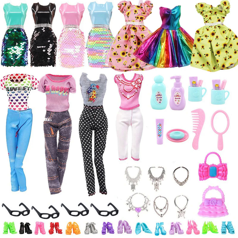 47 itmes fashion cheap 11.5inch doll clothes accessories lot houses toys gift dress for Barbie BJD 1/6
