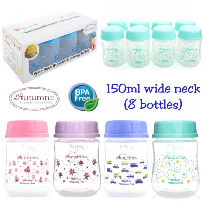 Autumnz WIDE neck Breast milk breastmilk storage Bottles - BPA free 100% food grade PP material compatible with Avent Spectra breast pump (8 bottles 150ml/5oz)