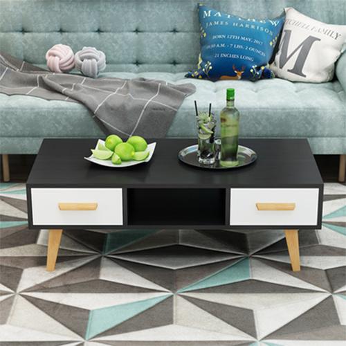 Black Wooden Coffee Table With 2 Drawers