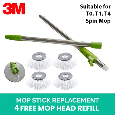3M Scotch-Brite Spin Mop Replacement Stick Spare Part for T0 T1 T4 with 4 Mop Head Refill