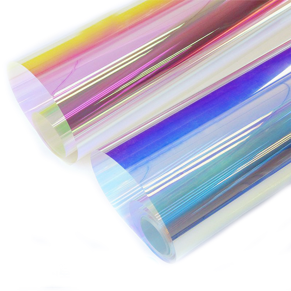 Laser Iridescent Holographic Film Clear Transparent PVC Fabric Leather  Rainbow Film Shiny Vinyl Material DIY Bow Craft Bag