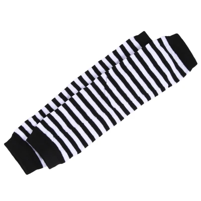 Stylish Winter Warm Black White Striped Long Fingerless Gloves