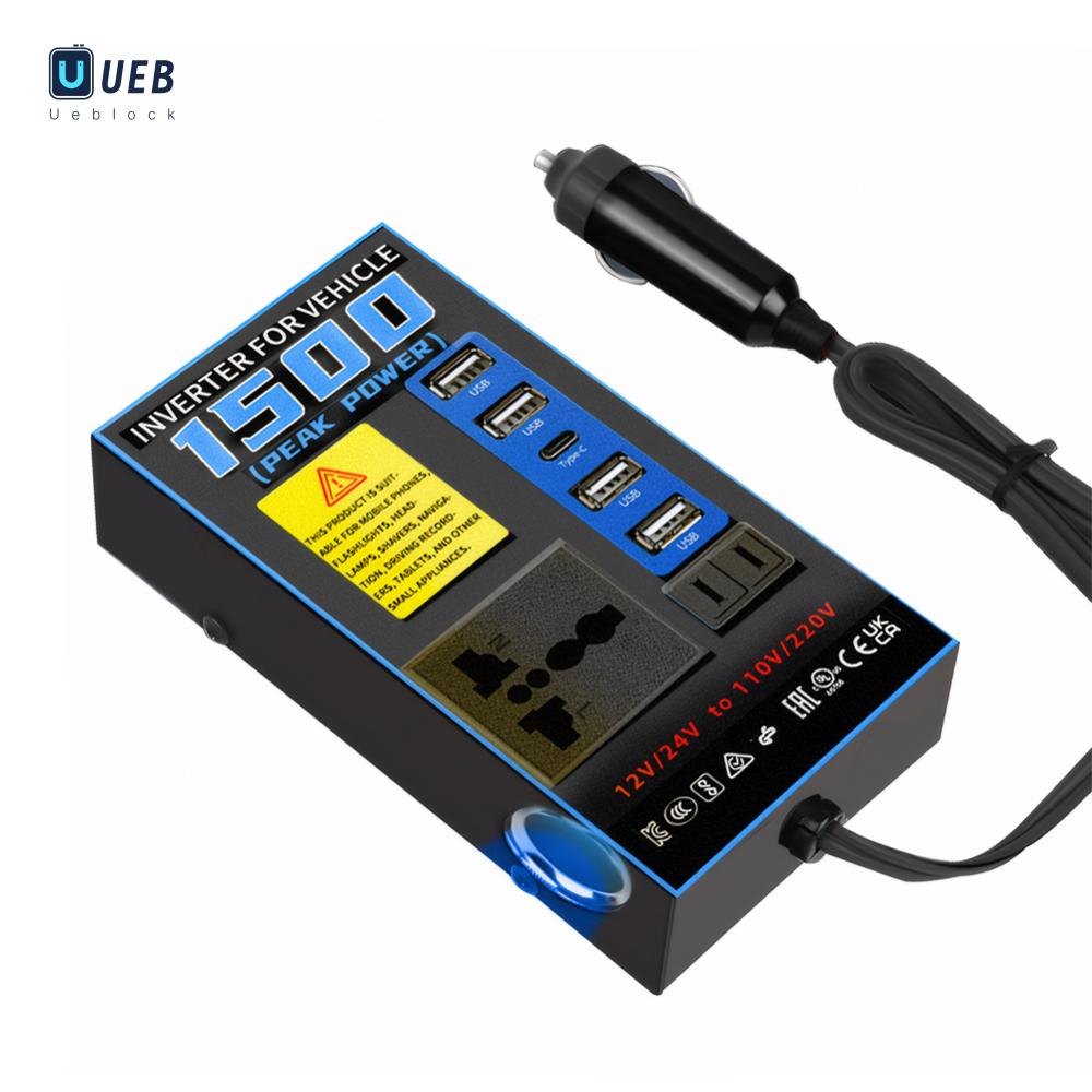 Ueblock✈ 200W Car Power Inverter พร้อมพอร์ต USB & Type-C พอร์ต DC 12V 24V ถึง AC 110V 220V แรงดันไฟฟ้าหม้อแปลงสำหรับคอมพิวเตอร์แล็ปท็อป ราคา 180 บาท*ส่งฟรี