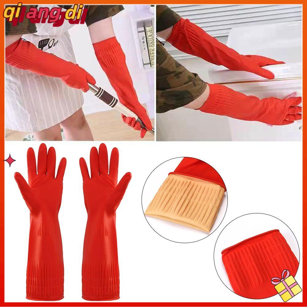 QIANGDI 1 Pair Không thấm nước Găng tay cao su chịu lực cao Siêu dài Dày Găng tay rửa xe Vệ sinh gia đình Kháng hóa chất Vòng tay an toàn lao động Giặt